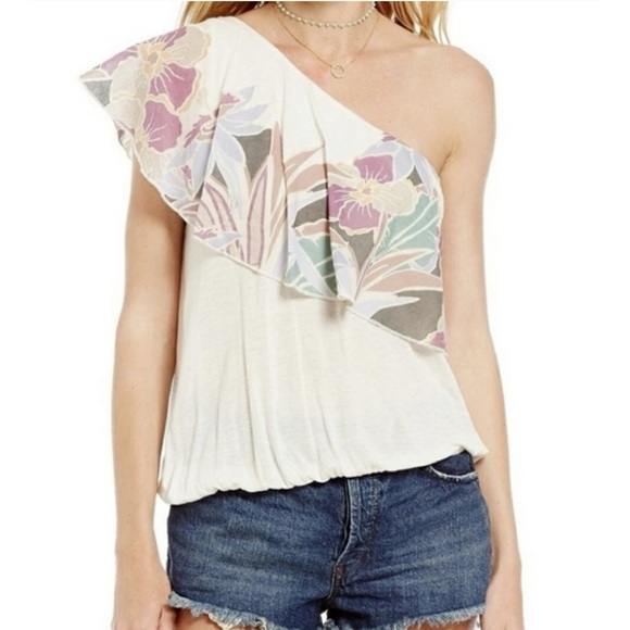 Free People Tops - Free People Annka One Shoulder Blouse Size Small - boho floral beach ivory